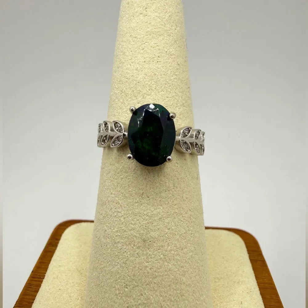 NWOT‎ 1.3ct genuine welo Opal w/ accent cz diamond adjustable ring in s925!